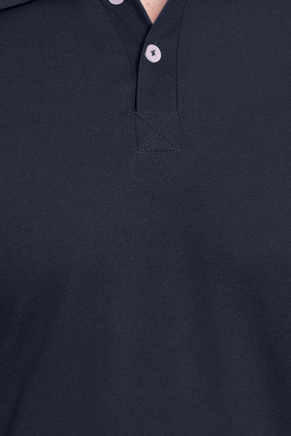 Navy Blue Solid Men Polo Neck T-Shirt for Office