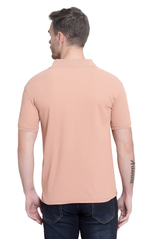 Solid Men Polo Neck Peach T-Shirt