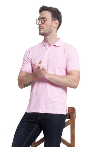 Light Pink Solid Men Polo Neck T-Shirt for Office