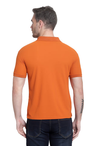 Tangerine Orange Solid Men Polo Neck T-Shirt for Office