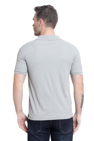 Grey Solid Men Polo Neck Peach T-Shirt