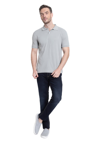 Grey Solid Men Polo Neck Peach T-Shirt