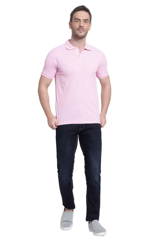 Light Pink Solid Men Polo Neck T-Shirt for Office