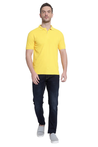 Yellow Solid Men Polo Neck T-Shirt for Office