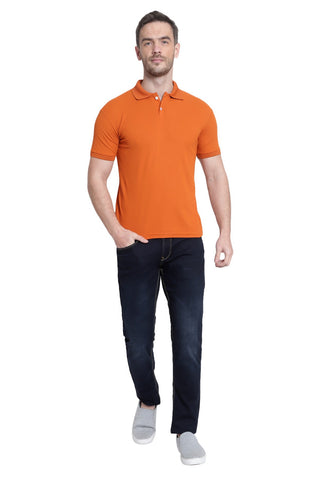 Tangerine Orange Solid Men Polo Neck T-Shirt for Office