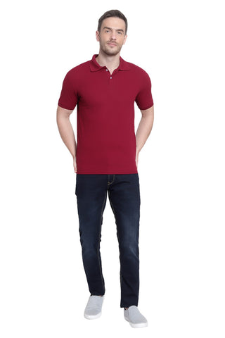 Maroon Solid Men Polo Neck T-Shirt for Office