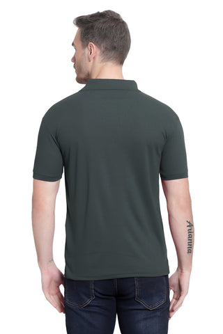 Dark Green Solid Men Polo Neck T-Shirt