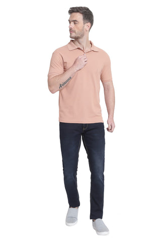 Solid Men Polo Neck Peach T-Shirt