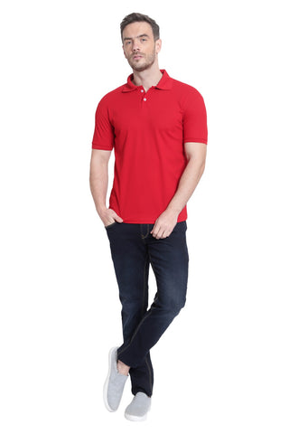 Red Solid Men Polo Neck T-Shirt for Office