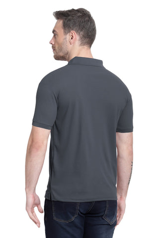 Dark Grey Solid Men Polo Neck T-Shirt for Office