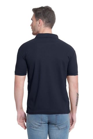 Navy Blue Solid Men Polo Neck T-Shirt for Office