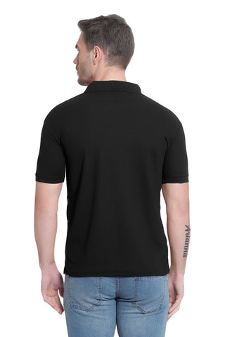 Black Solid Men Polo Neck T-Shirt for Office