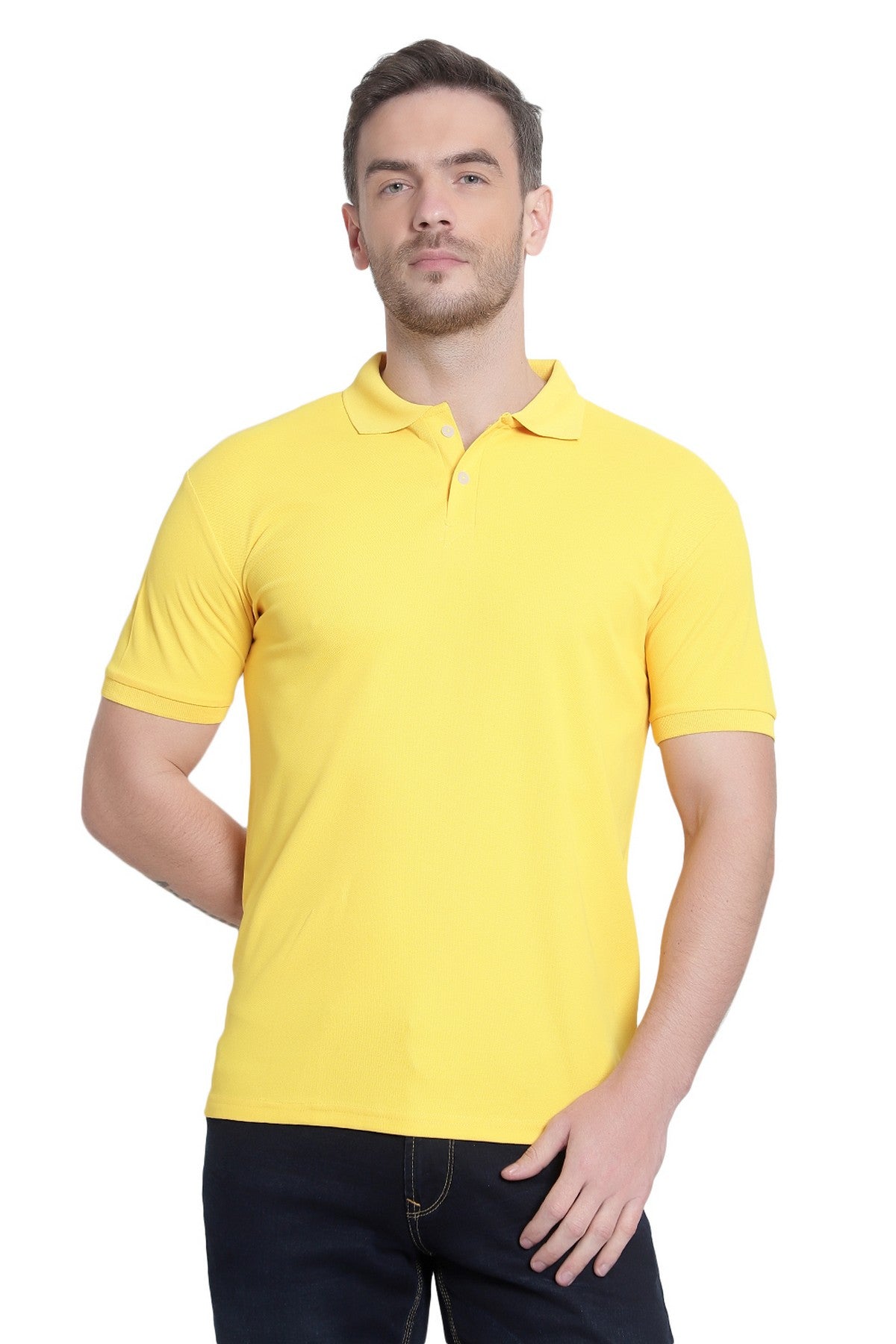 Yellow Solid Men Polo Neck T-Shirt for Office