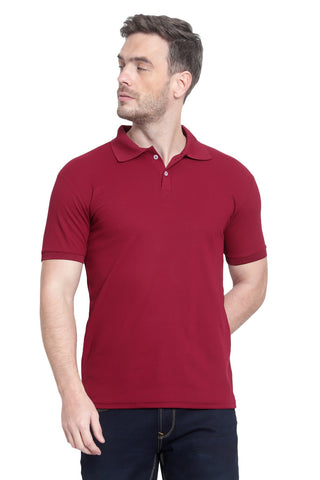 Maroon Solid Men Polo Neck T-Shirt for Office