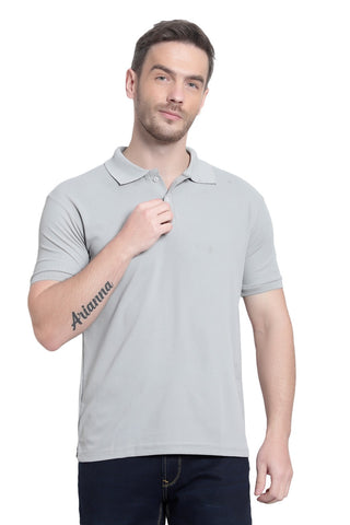 Grey Solid Men Polo Neck Peach T-Shirt