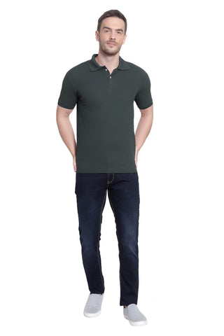 Dark Green Solid Men Polo Neck T-Shirt