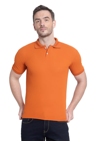 Tangerine Orange Solid Men Polo Neck T-Shirt for Office