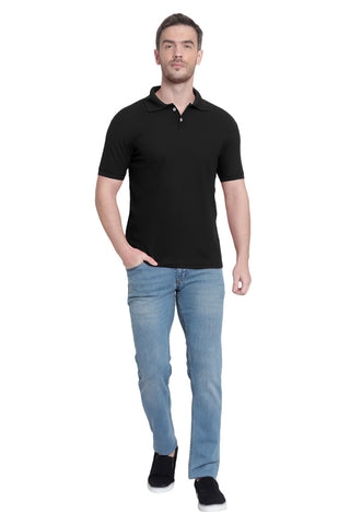 Black Solid Men Polo Neck T-Shirt for Office