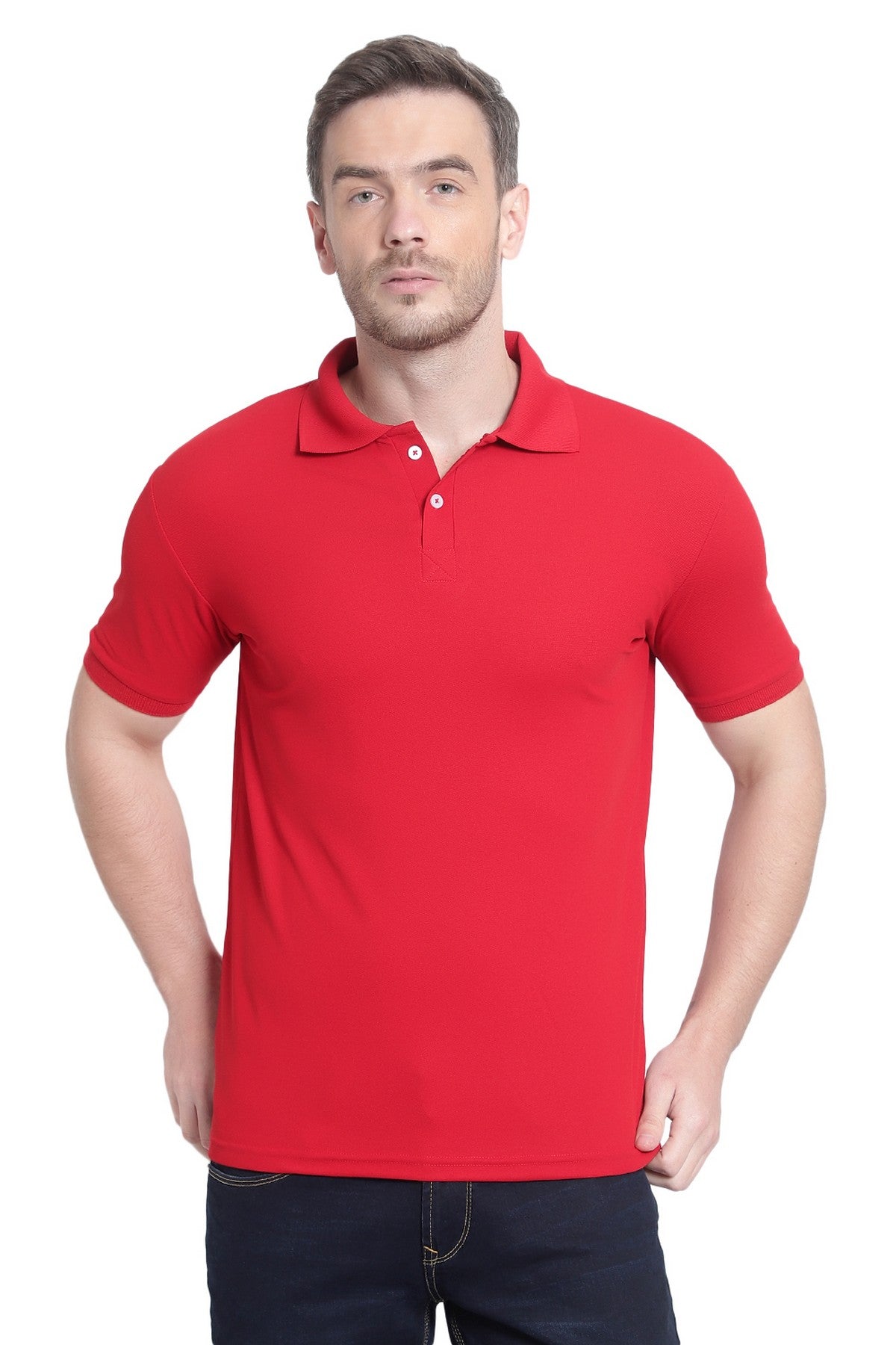 Red Solid Men Polo Neck T-Shirt for Office