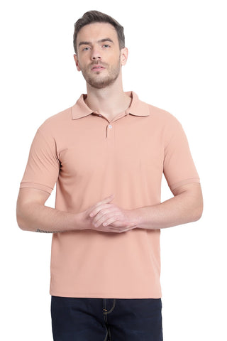 Solid Men Polo Neck Peach T-Shirt