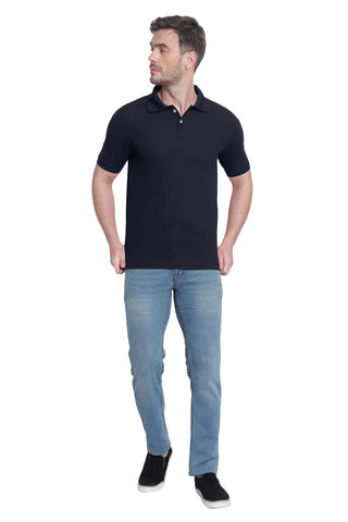 Navy Blue Solid Men Polo Neck T-Shirt for Office