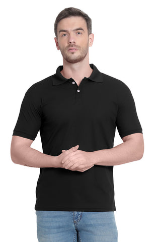 Black Solid Men Polo Neck T-Shirt for Office