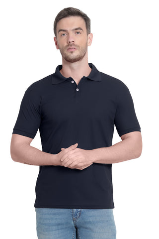 Navy Blue Solid Men Polo Neck T-Shirt for Office