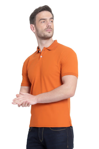 Tangerine Orange Solid Men Polo Neck T-Shirt for Office