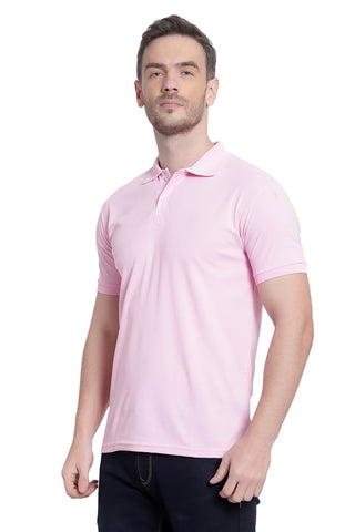 Light Pink Solid Men Polo Neck T-Shirt for Office