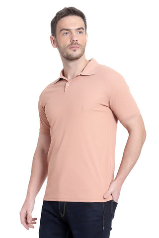 Solid Men Polo Neck Peach T-Shirt