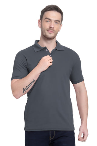 Dark Grey Solid Men Polo Neck T-Shirt for Office