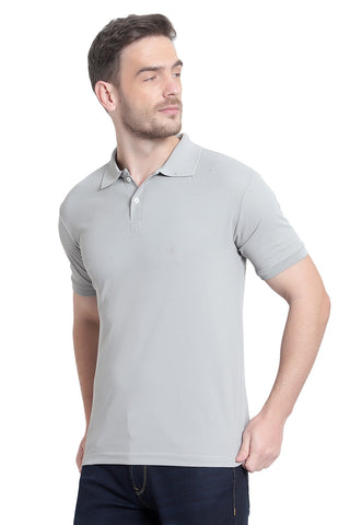 Grey Solid Men Polo Neck Peach T-Shirt