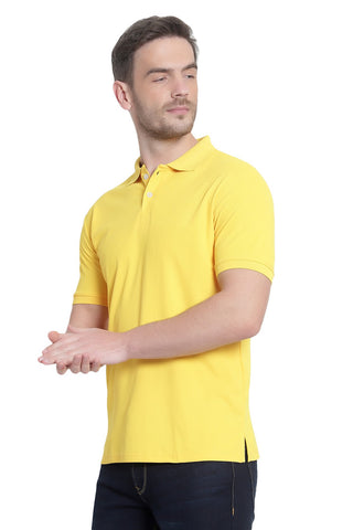 Yellow Solid Men Polo Neck T-Shirt for Office