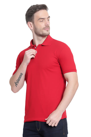 Red Solid Men Polo Neck T-Shirt for Office