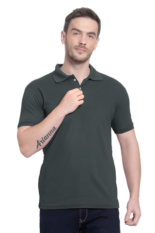 Dark Green Solid Men Polo Neck T-Shirt