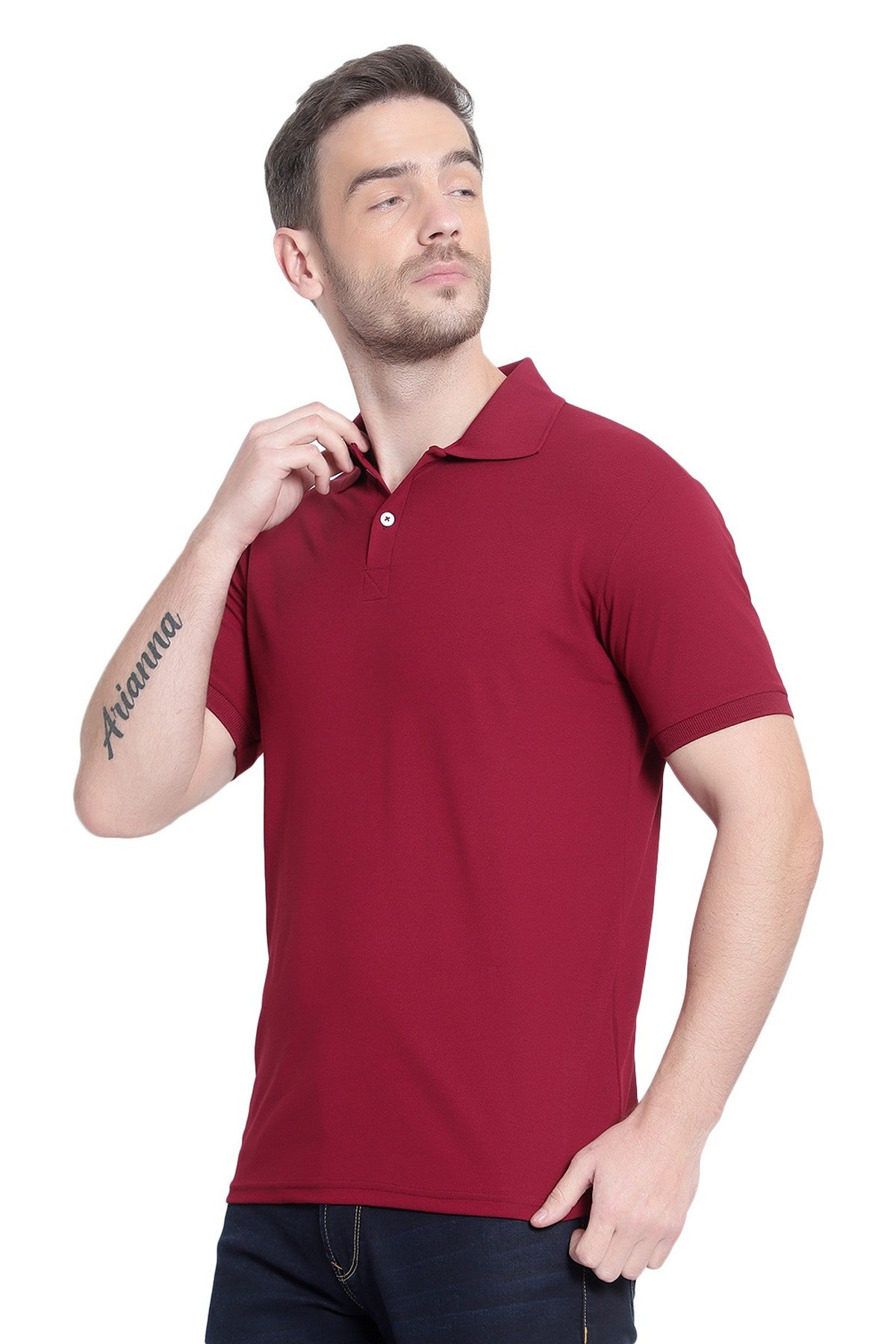 Maroon Solid Men Polo Neck T-Shirt for Office