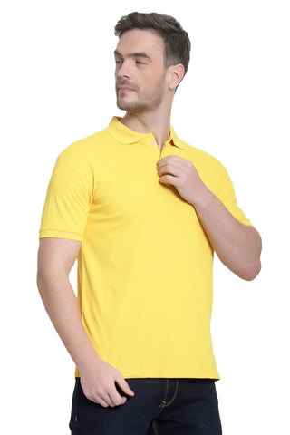 Yellow Solid Men Polo Neck T-Shirt for Office