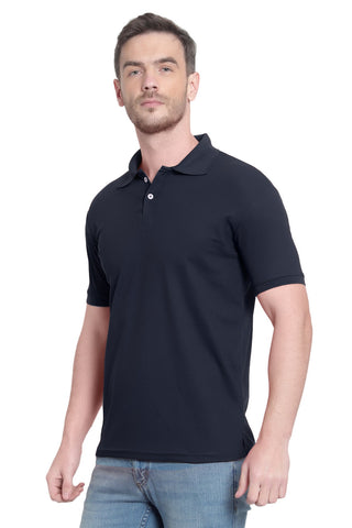 Navy Blue Solid Men Polo Neck T-Shirt for Office