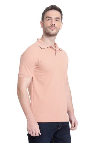 Solid Men Polo Neck Peach T-Shirt