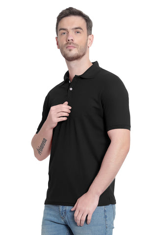 Black Solid Men Polo Neck T-Shirt for Office