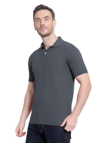 Dark Grey Solid Men Polo Neck T-Shirt for Office