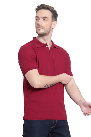 Maroon Solid Men Polo Neck T-Shirt for Office