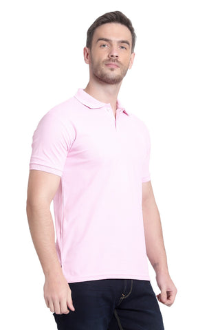 Light Pink Solid Men Polo Neck T-Shirt for Office