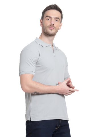 Grey Solid Men Polo Neck Peach T-Shirt