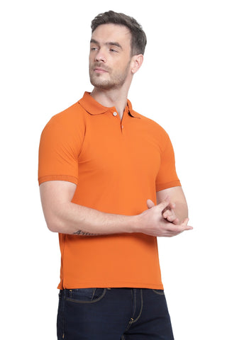 Tangerine Orange Solid Men Polo Neck T-Shirt for Office