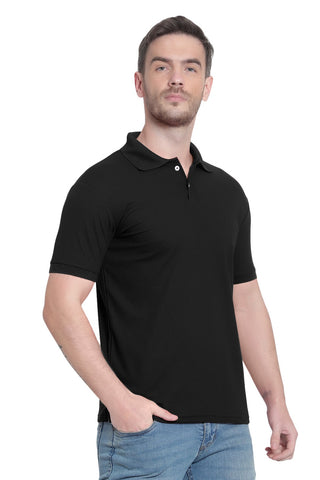 Black Solid Men Polo Neck T-Shirt for Office