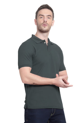 Dark Green Solid Men Polo Neck T-Shirt