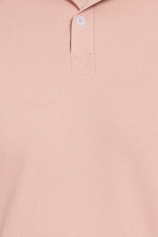 Solid Men Polo Neck Peach T-Shirt