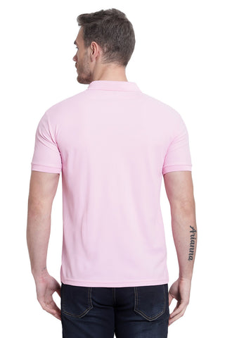 Light Pink Solid Men Polo Neck T-Shirt for Office