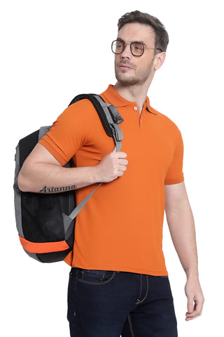 Tangerine Orange Solid Men Polo Neck T-Shirt for Office